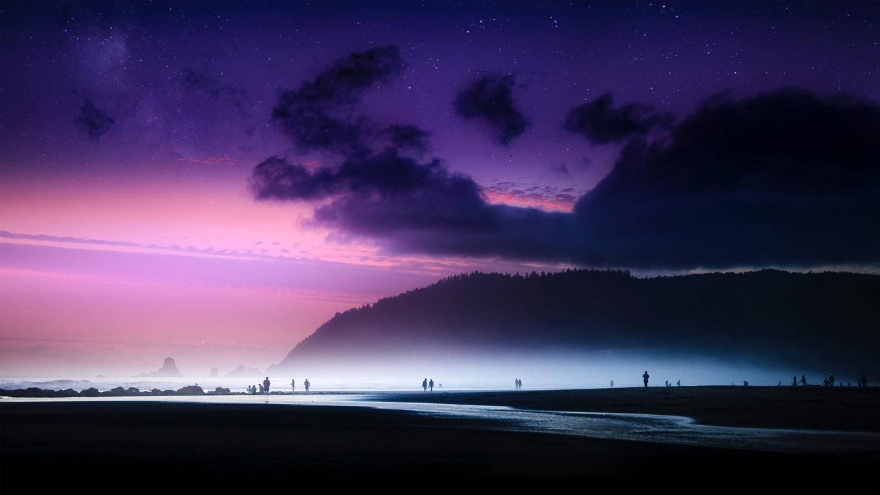 海滩,星光灿烂的日落,4k风景高清壁纸
