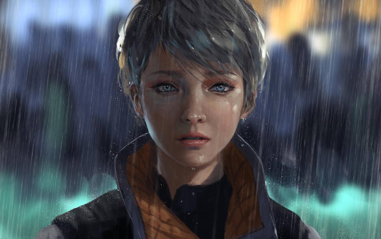 短发女孩,下雨,4K高清唯美动漫壁纸
