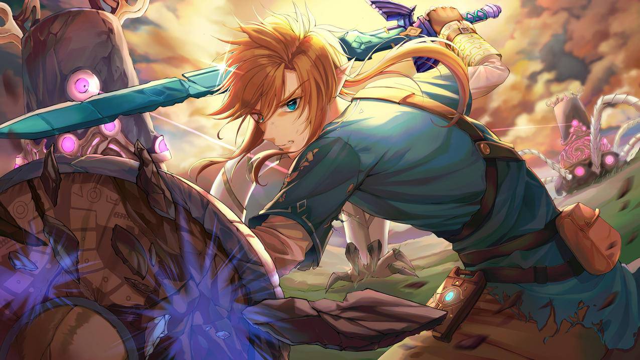 《塞尔达传说：荒野之息The,Legend,of,Zelda》金发,长剑,盾牌,4K高清壁纸