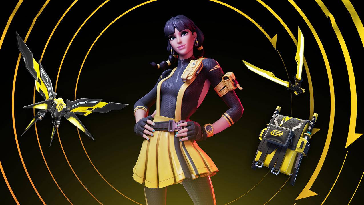 《堡垒之夜-Fortnite》,黄色背带裙,双马尾女孩,4K高清壁纸