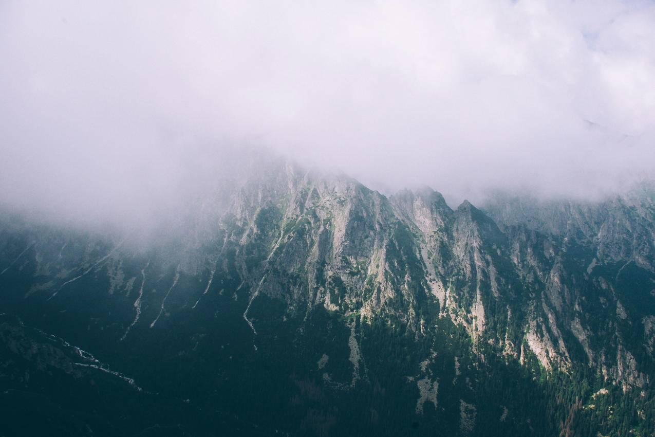 雾,山,白色,4k壁纸