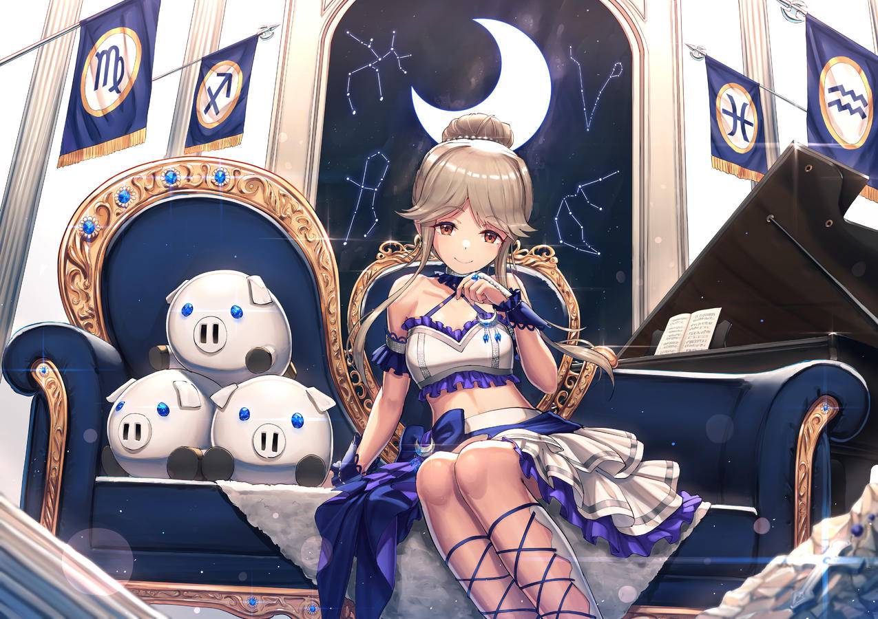 《偶像大师》女孩,猪,月亮,星座,沙发,4K高清动漫壁纸