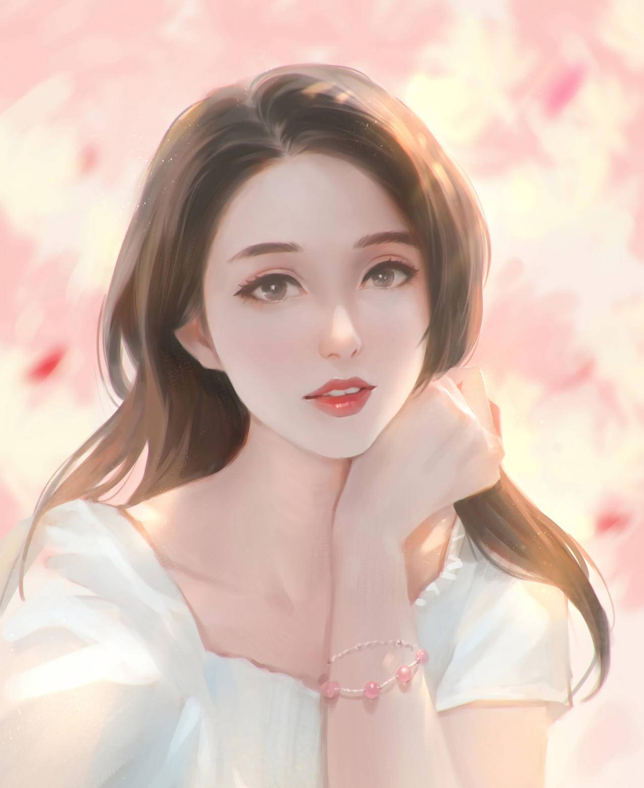 女孩,甜美笑容,花瓣,人物插画,4K高清动漫壁纸