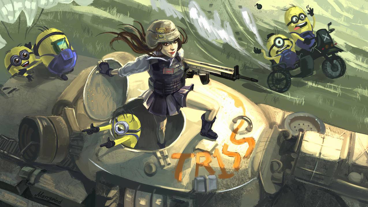 《绝地求生-PUBG》坦克,小黄人,女孩,4K高清壁纸