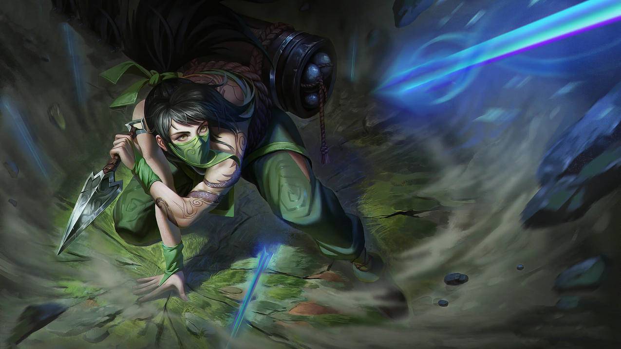 《英雄联盟LOL》阿卡丽,刀,烟尘,光剑,4K高清壁纸