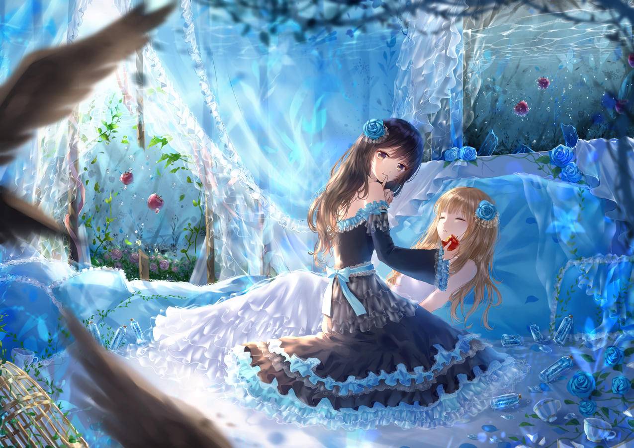 《秘密关系》,女孩子,百合,薔薇,少女,苹果,4K动漫壁纸