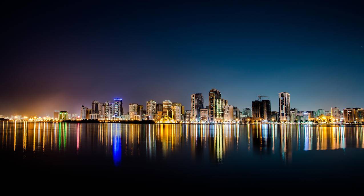 城市,夜景,水,天际线cc0可商用图片