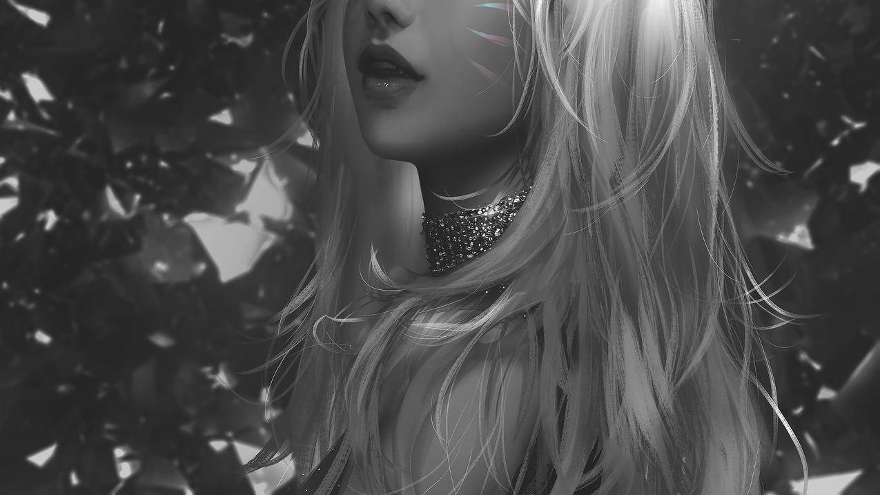 少女,黑白人物画,厚涂画风,4K高清动漫壁纸