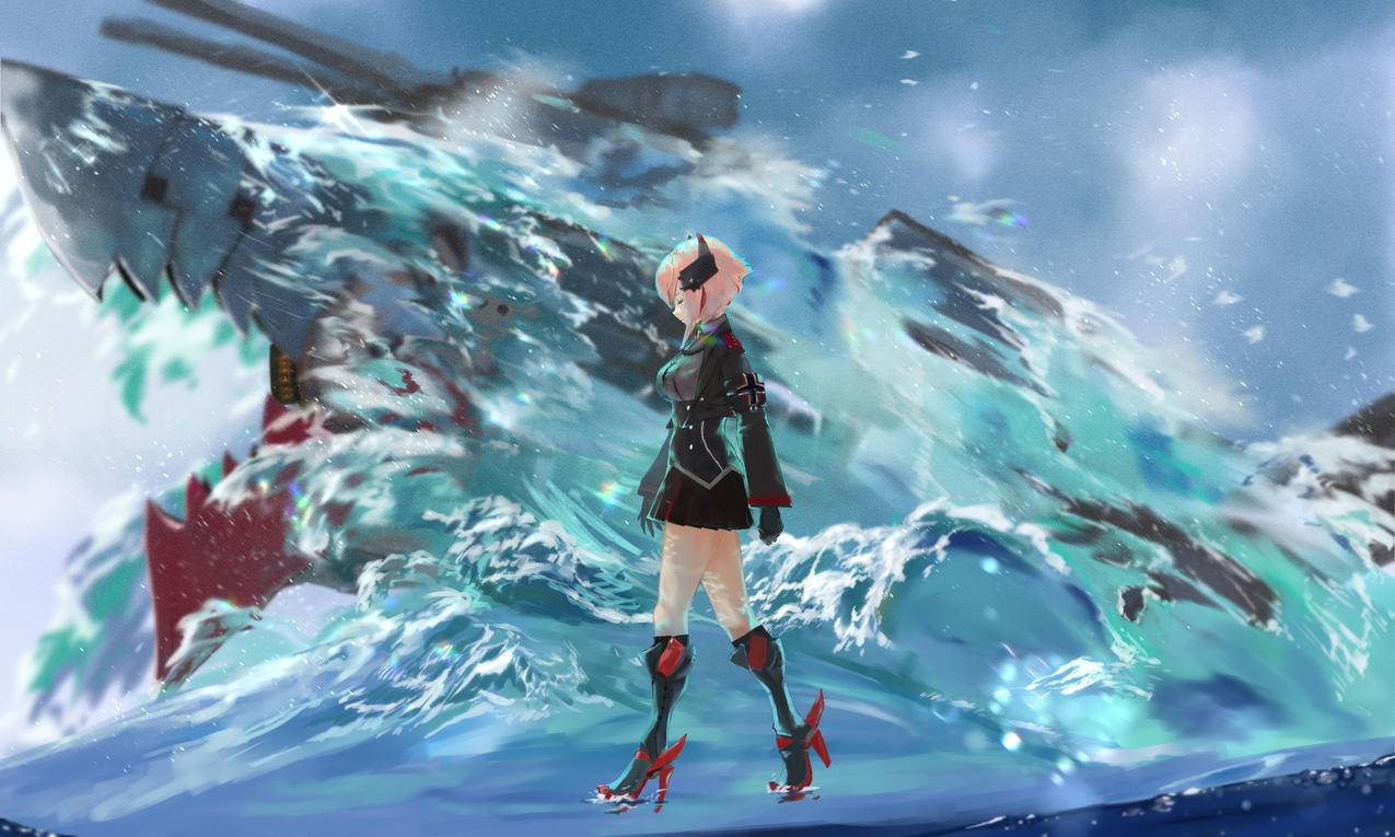 《碧蓝航线》水花,女孩,水面行走,舰,4K高清动漫壁纸