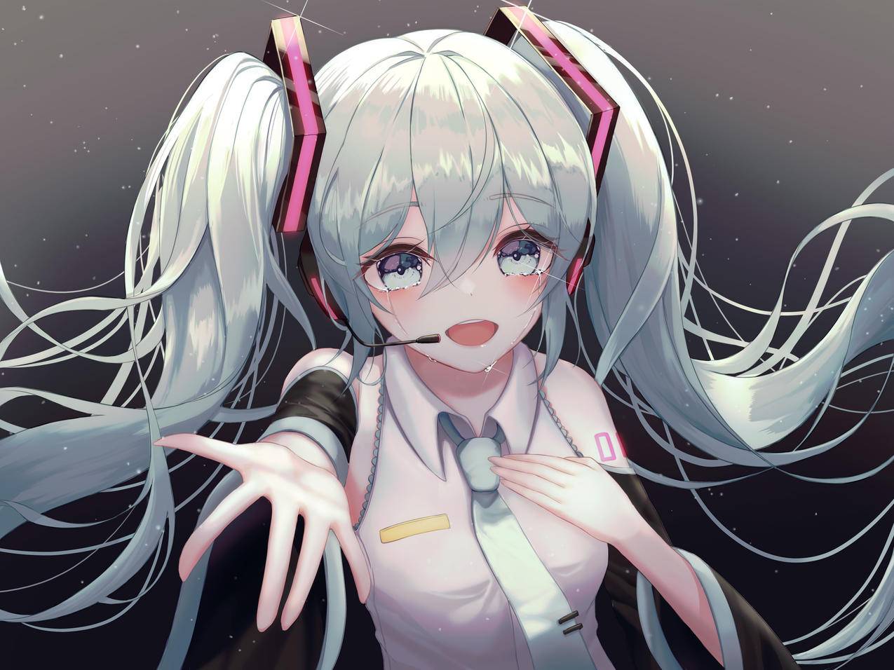 初音未来,唱歌,眼泪,4K高清动漫壁纸