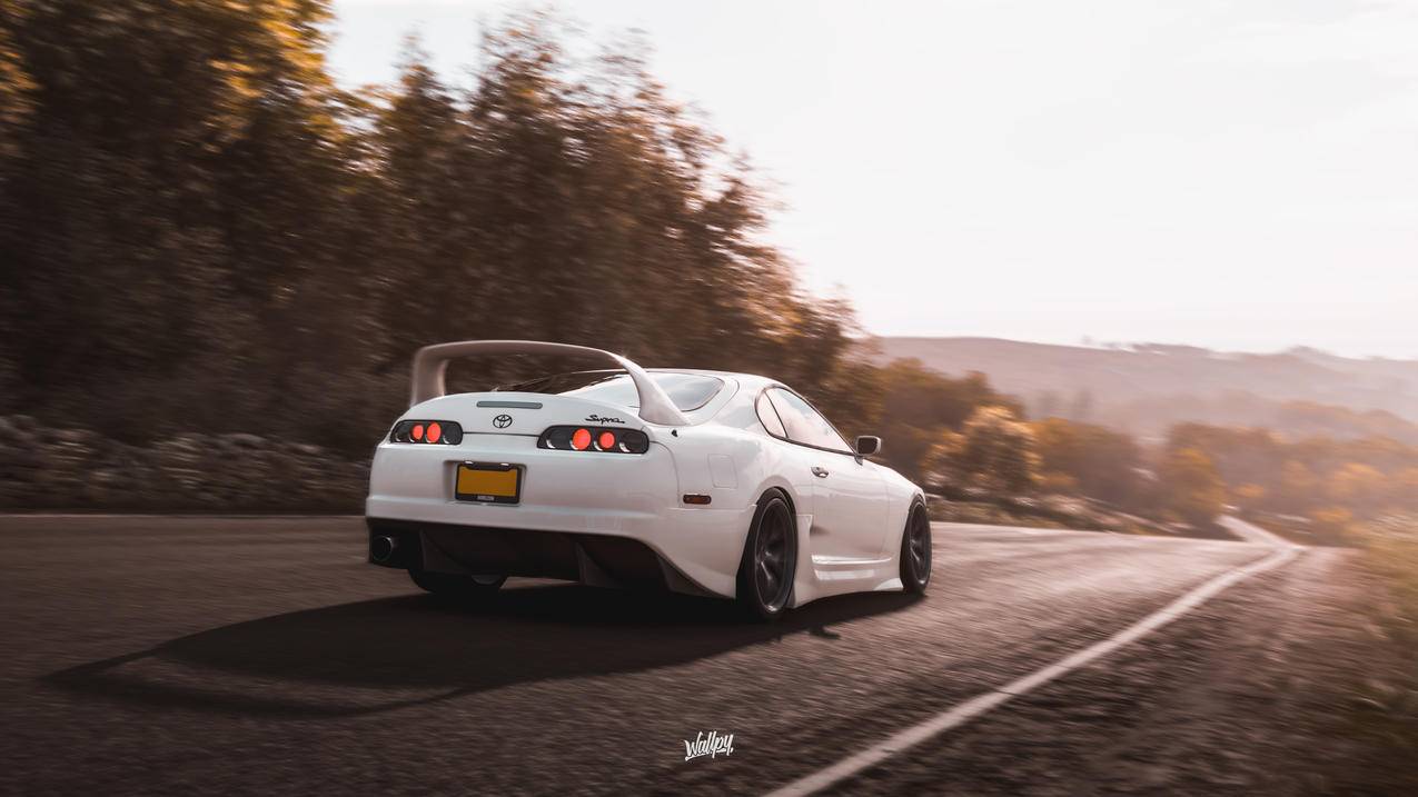 《极限竞速地平线Forza,Horizon》白色车,公路,树林,4K高清壁纸