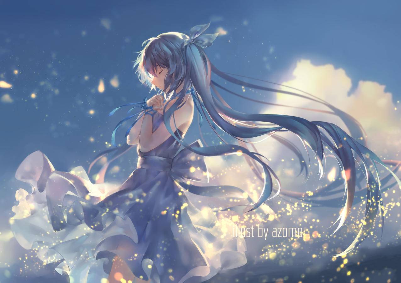 长发美少女,云,风,祈祷,唯美,二次元动漫,4K高清动漫壁纸