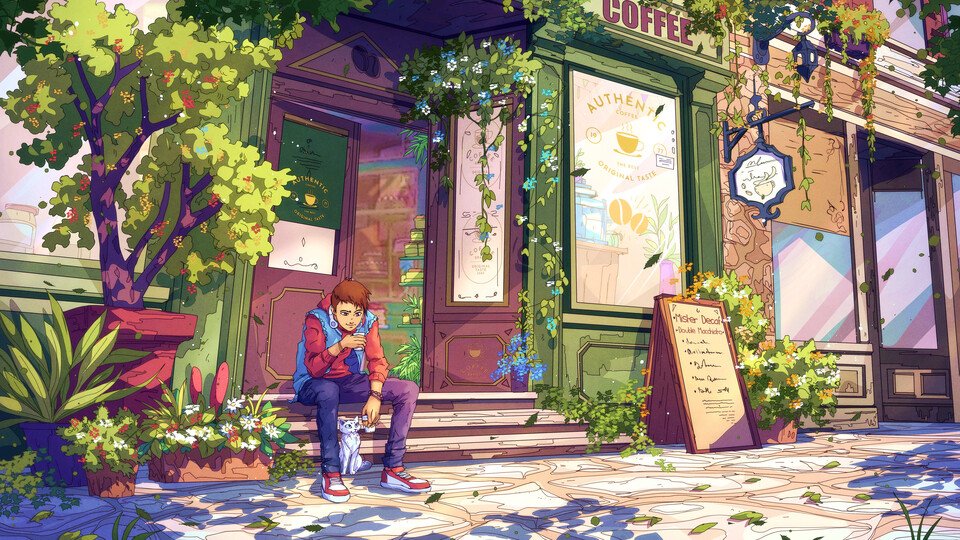 人工智能艺术 奇幻艺术 猫 咖啡 咖啡馆 耳机 植物 4K壁纸.jpg