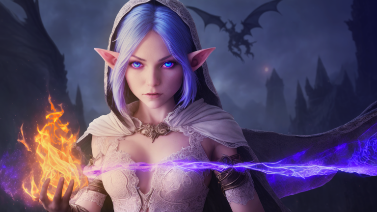 精灵 幻想 女孩 魔法 人工智能 野兽 耳朵 火 生物学 4K 壁纸.png