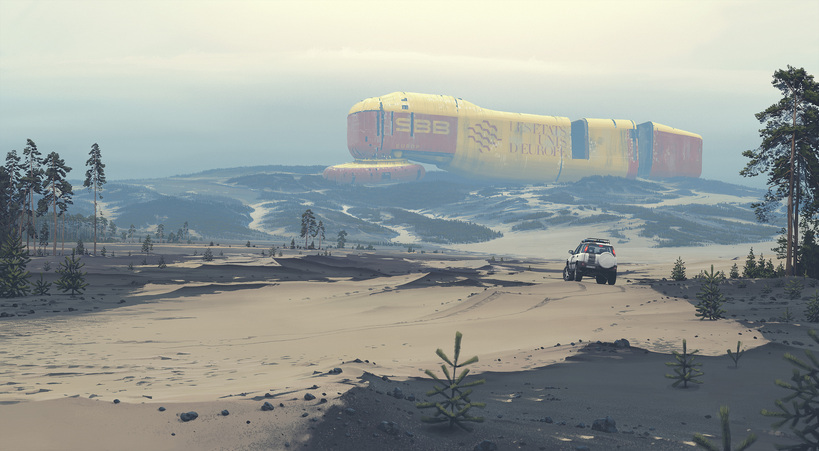 景观未来主义 沙漠 越野车 宇宙飞船 基站 基地 4K壁纸.jpg